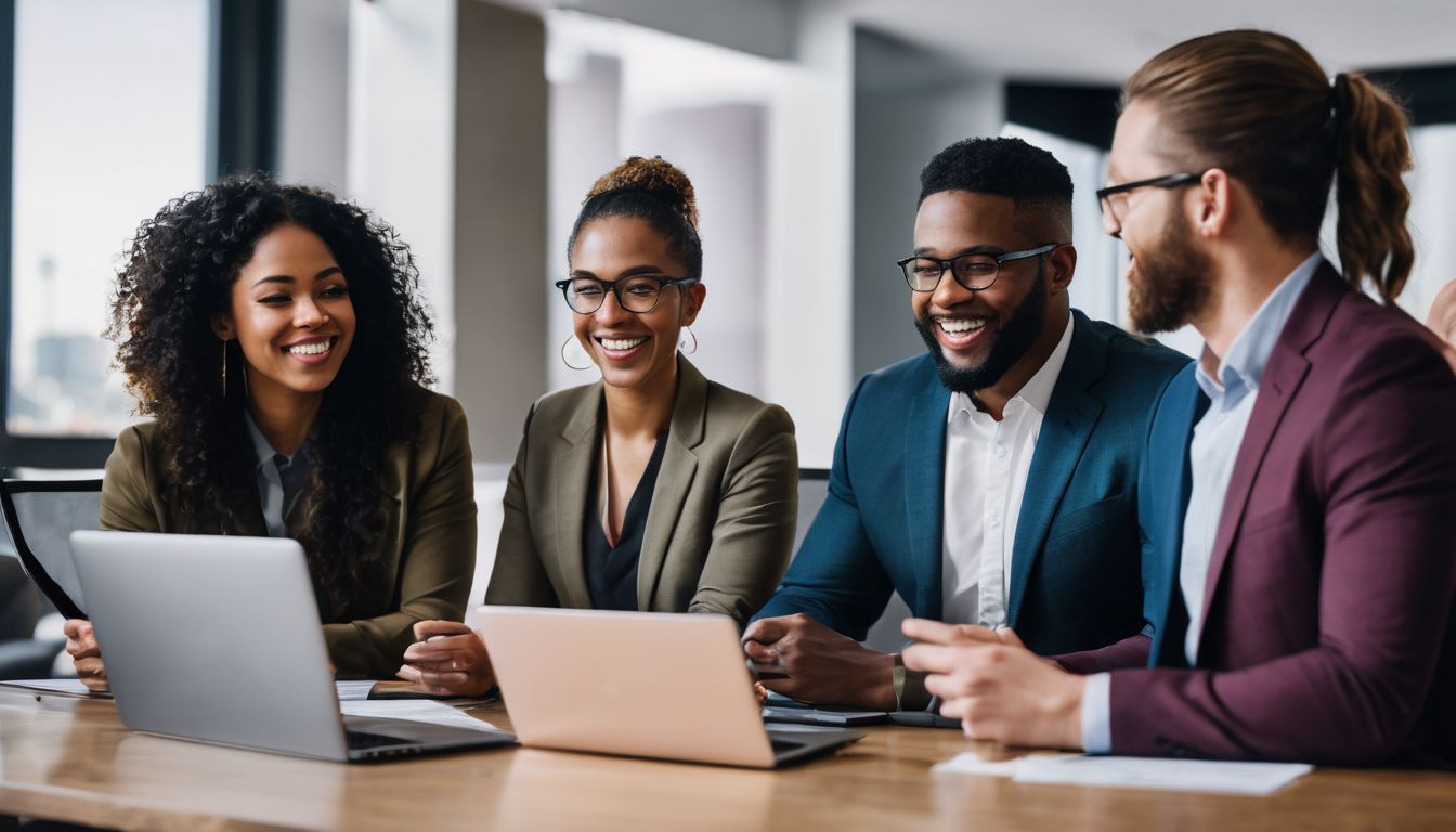 Diverse team of professionals collaborating in a virtual meeting.